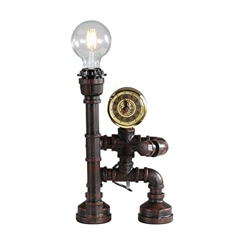 Kaj Hejmo Water Pipe Table Lamp Robot Style- Retro Industrial Steampunk Rustic Table Light- Vintage Farmhouse Desk Lamp for Bedroom,Office, Bedside, Nightstand, Baror or Shop (Rust-Style E) Cover