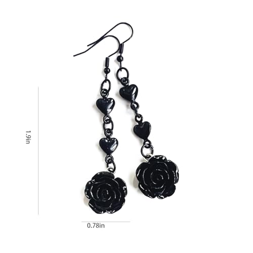 Gothic Dark Rose Flowers Drop Earrings for Women Cross Dangle Punk Style Rose Flower Earrings Halloween Goth Jewelry3