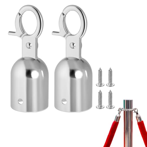 Embout De Corde Avec Mousqueton, 2 Pièces Embout de Corde 26mm à 30mm Avec Crochet En Inox Accessoires De Sécurité Pour Cordon Barrière Et Escalier Bloque...