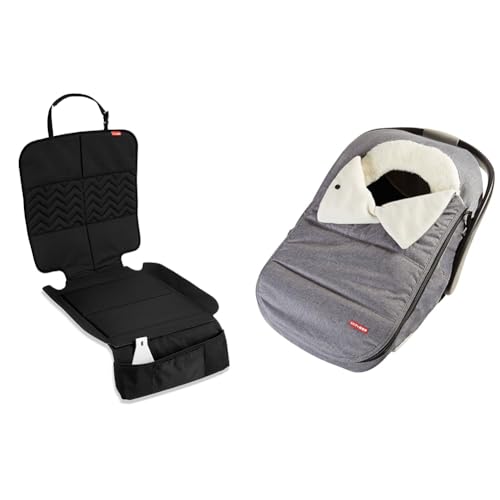 Skip Hop Clean Child Car Seat Protector, Universal Baby Carseat Cover with Clean Sweep Crumb Catcher Winter Car Seat Cover, Stroll & Go, Heather Grey Gift Set