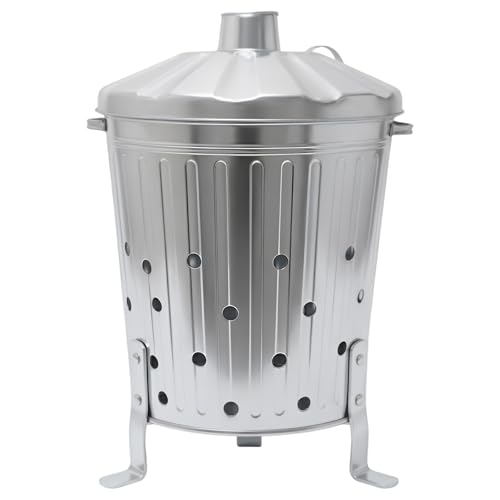 LITETRON Galvanised Incinerator Bin Fire Bin Burning Bin Designed for Garden Woods Leave Heavy Duty with Lid and Stable legs stands (90L)