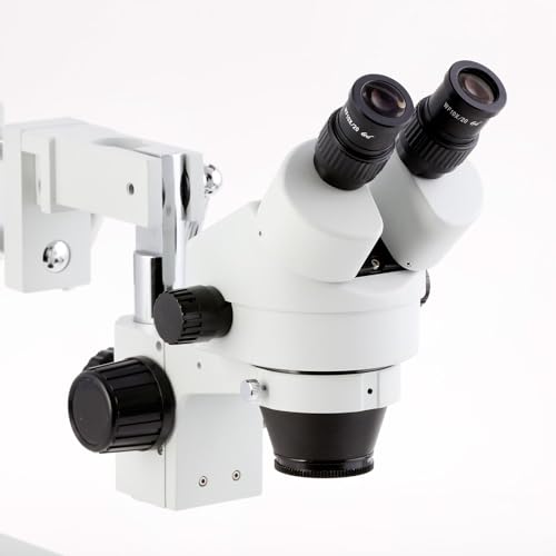 Image of AmScope SM-4BX Professional Binocular Stereo Zoom Microscope, WH10x Eyepieces, 3.5X-45X Magnification, 0.7X-4.5X Zoom Objective, Ambient Lighting, Double-Arm Boom Stand, Includes 0.5x Barlow Lens