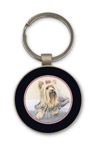 Lauthings Dog Art Breed Painting Yorkshire Terrier, portachiavi, design rotondo in vetro, portachiavi personalizzato