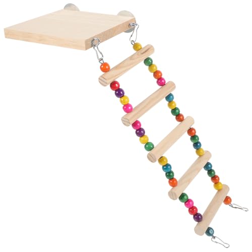 HANABASS Parrot Training Ladder with Swing Toys and Platforms Wooden Bird Ladder Perch Toy for Small to Medium Birds