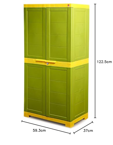 Image of Cello Novelty Big Bookshelf, Green & Yellow | 2 Dustproof Doors | Space Saving Cupboard | Plastic Book Shelf | Multipurpose Book Shelf for Home, Office | Book Organizer for Library