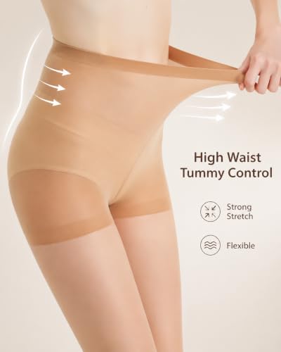 Image of oeat 20D High Density Nude Tights for Women, Sheer Control Top Pantyhose