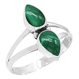 Anillo ajustable de plata con malaquita verde Jeweloporium, anillo de plata de ley 925 para mujer, joyería bohemia con gema de pera auténtica