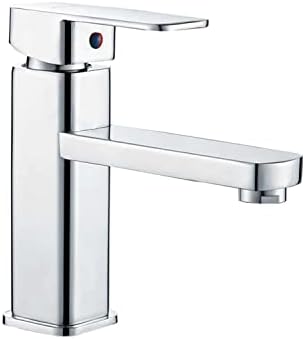 SOLVEX Bathroom Basin Taps, Bathroom Sink Taps, Single Handle Single Hole Basin Mixer Tap, Square Chrome Monobloc Modern Single Lever Faucets, Stainless Steel, SP-10041