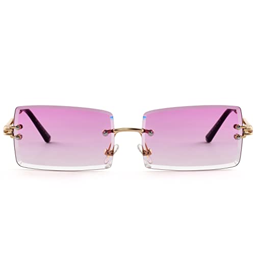 Image of Kursan Frameless Rectangle Sunglasses for Men Women Small Rimless Sun Glasses Shades UV400 Protection (Gradient Purple)