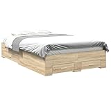 pokgdf Bettrahmen mit Schubladen Braun 140 x 200 cm Holzwerkstoff Modernes Schlafzimmermöbel mit festem Lattenrost und Aluminiumgriffen für städtische Einrichtungen