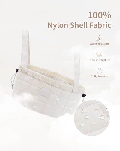 Narwey Barrel Drawstring Makeup Bag, Large Quilted Puffer Cosmetic Bag, Puffy Make Up Bags, Travel Toiletry Bags for Traveling Women Toiletries Organizer, Gift for Teen Girls (Beige) (Patent)4