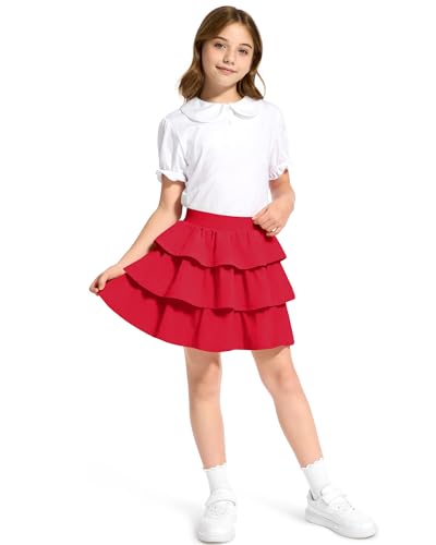 Image of KEREDA Girls Skirt Kids Casual 3-Layer Ruffle Skort School Uniform Skirts for Girls