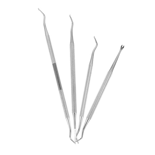 HONMEET 4pcs Nail Art Steel Pushers Set Double-ended Cuticle Pusher Stainless Steel Portable Manicure Tools