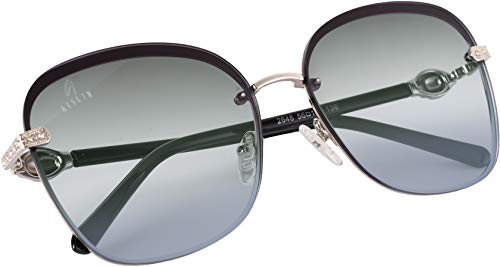 Image of AISLIN UV Protected Rim-Less Butterfly /Wayfarer Sunglasses for Women - (Grey Lens | Steel-Black Frame | Large Size | AS2646)