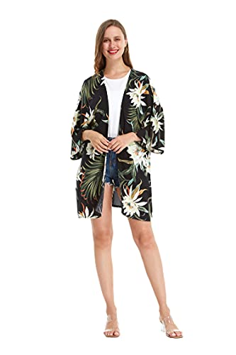 Image of Family Matching Hawaiian Clothes, Wispy Cereus Black | Lightweight 100% rayon • Family matching outfits • Tropical floral print • Beach vacations • Luaus • Cruises • Family photos