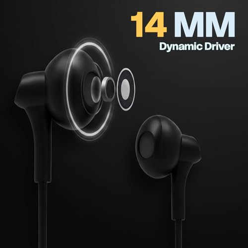 Image of Amkette Trubeats M11 Type C Earphones with Mic, 14mm Dynamic Drivers, 3 Button Control, AI Assistants, Ergonomic Earbuds Compatible with Smartphones, Tabs & Laptops, Type C Headphones,1.2m Cable Black