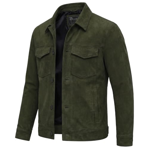 Image of Men's Suede Leather Jacket Real Lambskin Suede Casual Leather Jackets For Men Suede Trucker Coat for Mens
