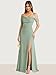 boisao Off The Shoulder Silver Bridesmaid Dresses for Wedding Long Cowl Neck Chiffon Formal Prom Dress with Slit Size 0