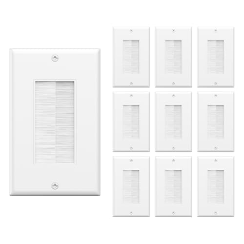 VCE Brush Wall Plate 10-Pack, Cable Pass Through Insert for Wires, Single Gang Cable Access Strap, Wall Socket for HDTV, HDMI, Home Theater Systems, White