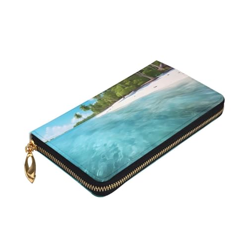 Island With Sandy Beach An Long Leather Wallet,Large Capacity Soft Pu Leather Purse For Women With Multiple Card Slots Phone Pocket And Zipper Coin Purse Stylish Phone Card Holder Clutch3