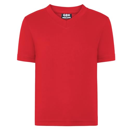 QBK 2T to Youth Neon T Shirt Kids Rash Guard UPF 50+ V-Neck Dry Fit Athletic Short Sleeve Shirts for Boys and Girls (Red 3T)