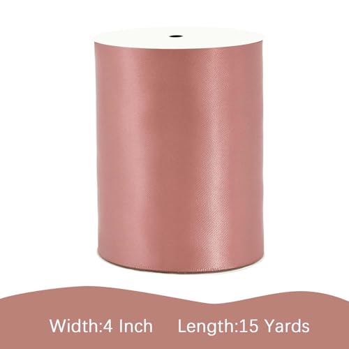 Image of Dusty Pink Satin Ribbon 4 inch X 15 Yards Polyester Ribbon for Gift Wrapping Very Suitable for Weddings Party Hair Bow Invitation Decorations and More