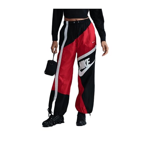 Nike Sportswear Women's Mid-Rise Loose Woven Open-Hem Pants (HJ4178-657, University Red/Black/Sail/Sail)
