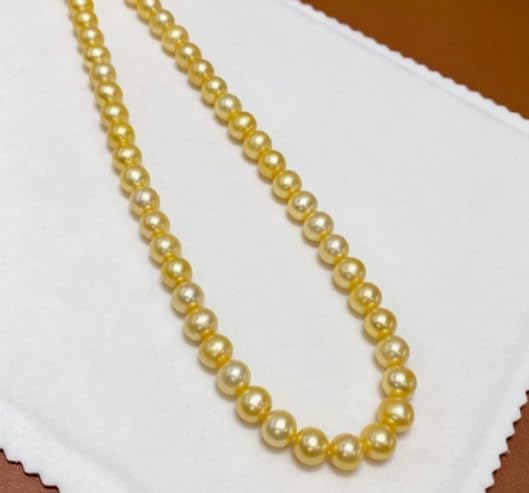 AAA+ 8-9mm Natural South Sea round Golden Pearl Necklace, 18 Inch, 14K Gold