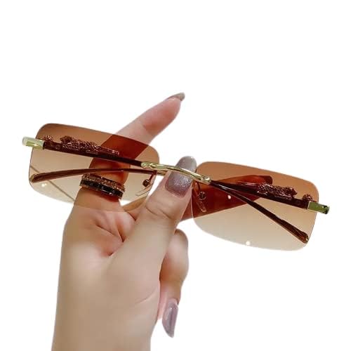 Image of IFLASH MC STAN Metal Plated Temple Vintage Rimless Sunglasses Retro Luxury Frameless Shades Rectangle Colored Lens Sun Glasses