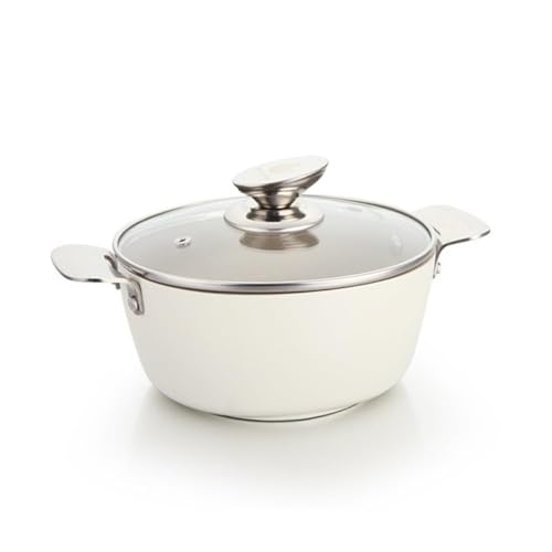 KhUkhu Stock Pot Cooking Pot Dual Heat-Resistant Handles Stockpots with Lid, Modern Aluminum Kitchen Stock Pot, Induction Pot, Cookware Pot, Cooking Pot, Crock Pot,White