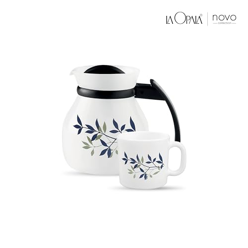 Image of La Opala Novo Collection Opal Glass Crockery | Coffee Set 7 pcs | Coffee Mug with Coffee Pot, Silken Charm | for Tea & Coffee | Microwave Safe | 100% Vegetarian | Extra Strong | Light & White