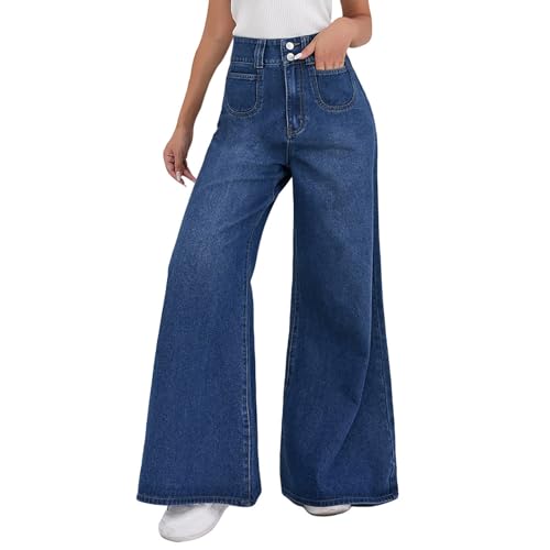 Women's Wide Leg Jeans Fashion Trendy Solid Oversized Denim Pants Flowy High Waisted Straight Leg Ladies Trousers4