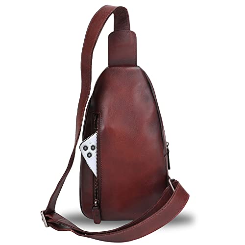 IVTG Genuine Leather Sling Bag Chest Shoulder Pack Crossbody Casual Daypack Vintage Handmade Hiking Backpack Motorcycle Bag (Coffee)3