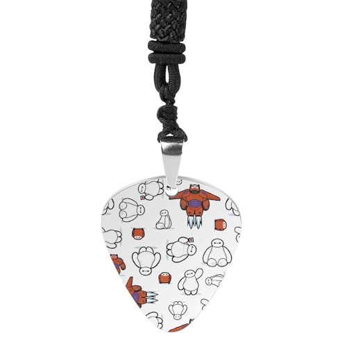 ギター ピック ベイマックス ネックレス ペンダント Guitar Pick 鎖骨チェーン チタン鋼 黒ロープ付き 音楽 楽器 プレートペンダント ロングチェーン ジュエリー ギター用のピック ヒップホップ 卒業式 記念日 人気 贈り物