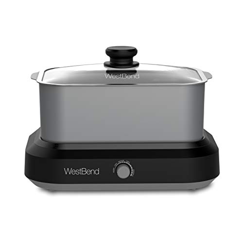 West Bend 87905 Slow Cooker Large Capacity Non-Stick Variable Temperature Control Includes Travel Lid And Thermal Carrying Case, 5-Quart, Silver #TOP4