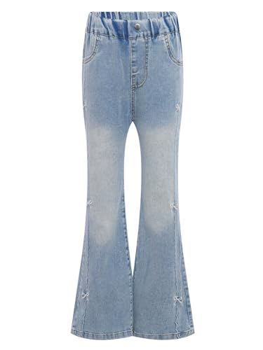 Kids Girls Flare Jeans Bell Bottom Bow Jeans High Waist Cute Y2K Denim Pants