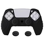 eXtremeRate PlayVital Guardian Edition Black Ergonomic Soft Anti-slip Controller Silicone Case Cover for ps5, Rubber Protector Skins with Black Joystick Caps for ps5 Controller
