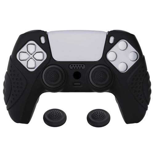 eXtremeRate PlayVital Hülle für ps5 Controller,Schutzhülle ergonomisches Case Griffe Skin,2 Stück Schwarze Stick Aufsätze für PS5 Controller(Guardian Edition,Schwarz)