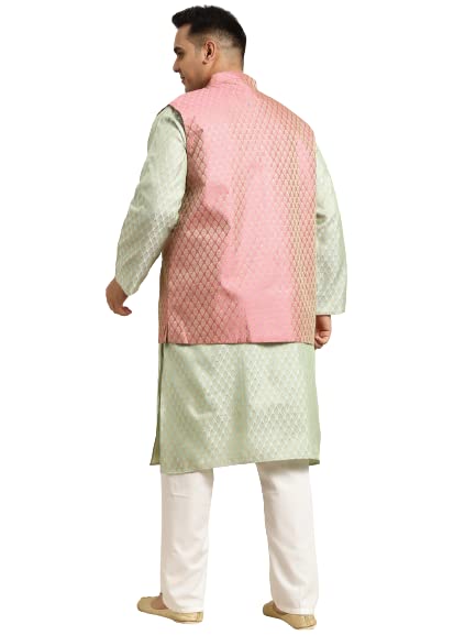 Image of SOJANYA Men's Silk Blend Printed Kurta & Pant With Nehru Jacket