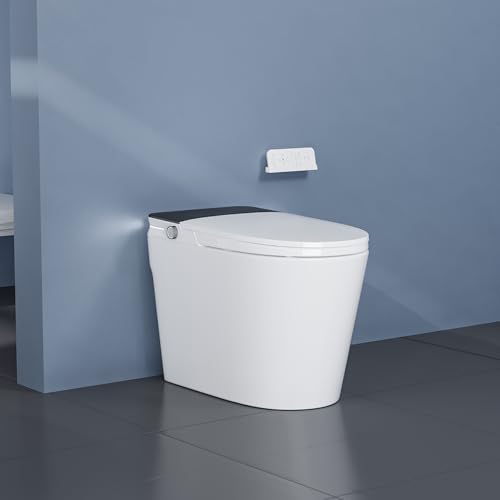 Smart Toilet with Bidet Built In, Auto Flush, Foot Sensor Flushing, Instant Warm Water Bidet, Warm Air Dryer, Manual Flip Cover, LED Display and Ambient Light Strip, One Piece Toilet for Batroom