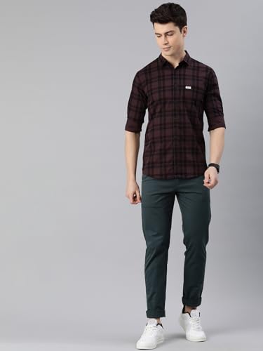 Image of Majestic Man Men Small Checkered Slim Fit Cotton Casual Shirt