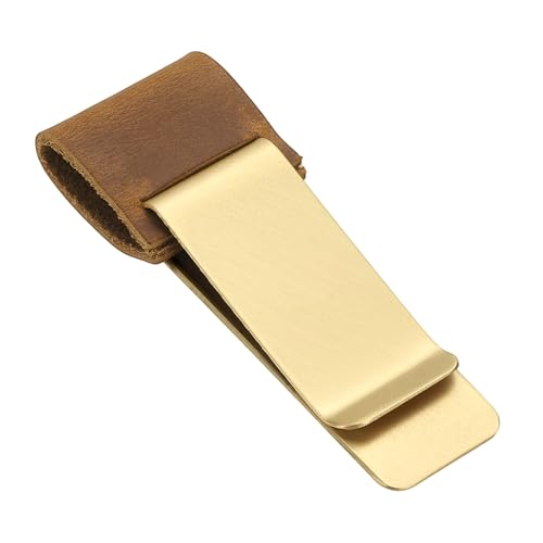 PATIKIL Pen Loop for Notebook, Brass Leather Pencil Holder Pen Clip for Notebook Traveler Journals Planner, Brown