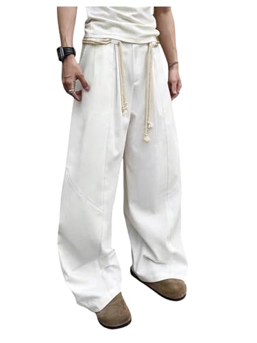 GORGLITTER Men's Baggy Pants Wide Leg Pleated Business Zipper Fly Trousers Streetwear Casual Dress Pants