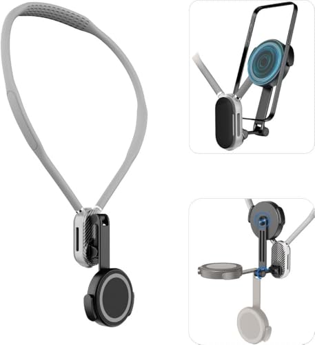 FKU Magnetic Neck Phone Holder for POV/Vlog,Multi-Directional Rotation Adjustable Neck Phone Mount,Video Recording Bracket for iPhone &Android Phones