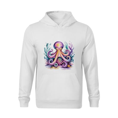 Kids Watercolor Octopus Boys Girls Lightweight Kangaroo Pocket Fleece Hoodies2