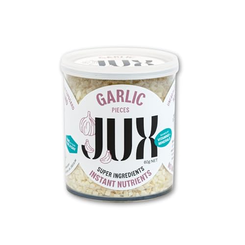 JUX Freeze-Dried Garlic 2-Pack Bundle | 100% Natural & Nutrient-Rich | Rehydrates Instantly for Cooking, Sauces & Garnishing | Long Shelf Life | Equals 600g of Fresh Garlic | No Additives, Vegan (60g)