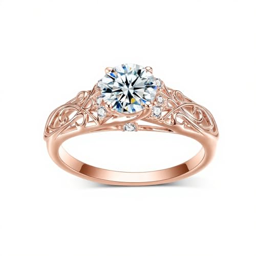 Solitaire Round Cut Moissanite Wedding Ring Set GRA Certified ,10K 14K 18K Real Gold Hollow Infinity Engagement Ring Bridal Sets for Women Jewelry Gift for Anniversary Wedding Free Engraved2