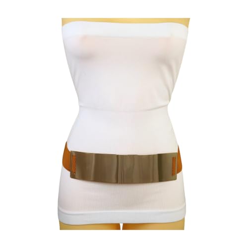 Generic Women Teal Blue Fashion Belt - Hip High Waist Elastic Band Gold Metal Skull Buckle S M z0524