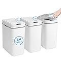 3 Pack Bathroom Touchless Trash Can, 2.6 Gallon Automatic Bathroom Trash Can with Lid, Small Motion Sensor Smart Trash Bin, Electric Narrow Garbage Bin for Bedroom Living Room Office Kitchen (White)