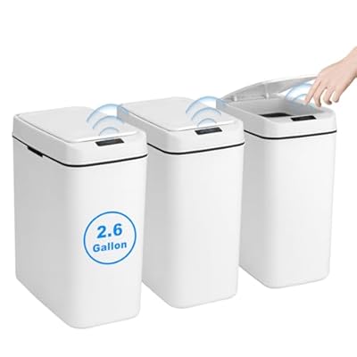 3 Pack Bathroom Touchless Trash Can, 2.6 Gallon Automatic Bathroom Trash Can with Lid, Small Motion Sensor Smart Trash Bin, Electric Narrow Garbage Bin for Bedroom Living Room Office Kitchen (White)